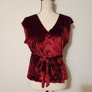 Vintage 90s Banana Republic Red Crushed Velvet Wrap Top Drama Dark Romance